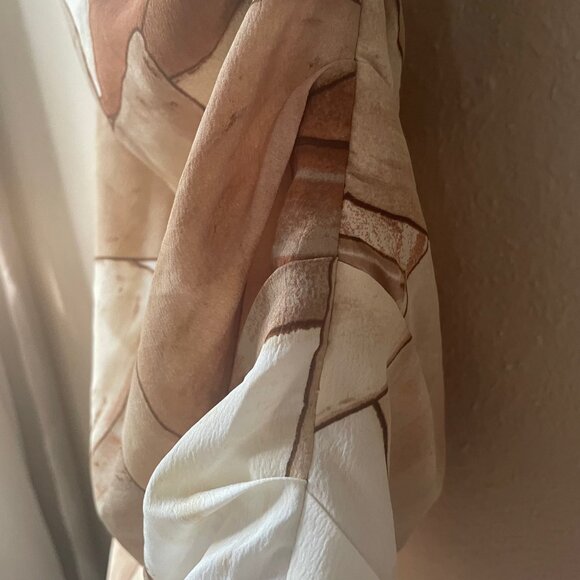 Strappy Asymmetrical Cowl Neck Mini Dress | Brown Tan Cream | XS - Picture 4 of 8